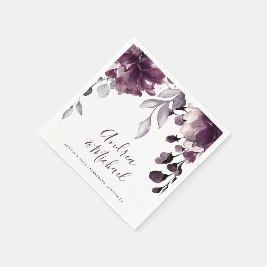 紫結婚の水彩フローラガーデンぶら下がったズ スタンダードカクテルナプキン (角)