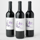 紫結婚の水彩茎 ワインラベル (ボトル)