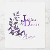 紫結婚の水彩茎 ワインラベル (シングルラベル)