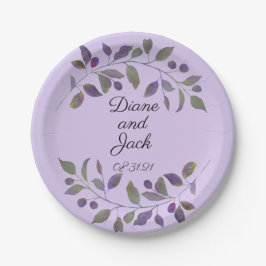 紫結婚の水彩葉 ペーパープレート