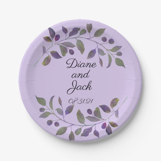 紫結婚の水彩葉 ペーパープレート (正面)