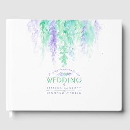 紫結婚の緑の花のカスケードゲストブック ゲストブック