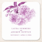 紫結婚の花のカスタム紙 スクエアペーパーコースター (正面)