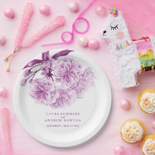 紫結婚の花カスタム紙プレート ペーパープレート (パーティー)