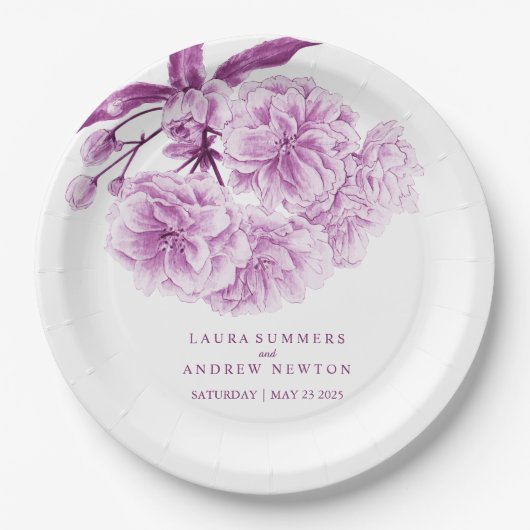 紫結婚の花カスタム紙プレート ペーパープレート (正面)