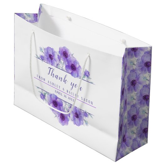 紫結婚の花感謝してい大きな抱き枕 ラージペーパーバッグ (正面アングル)