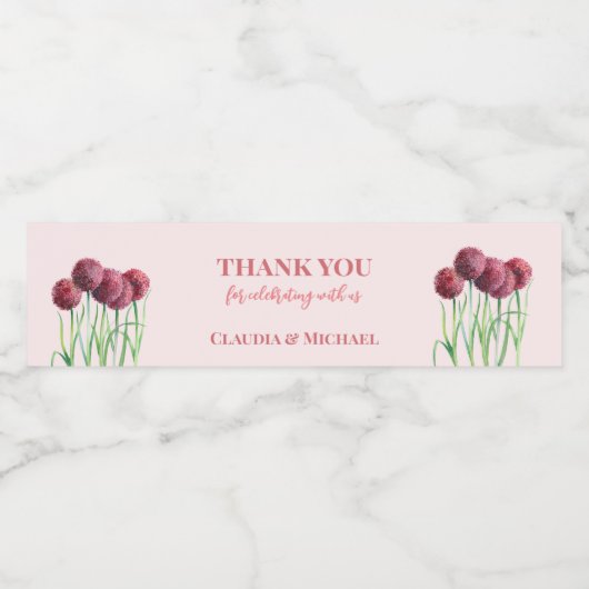 紫結婚ピンクのアリウム花水色ワイン ペットボトルラベル (シングルラベル)