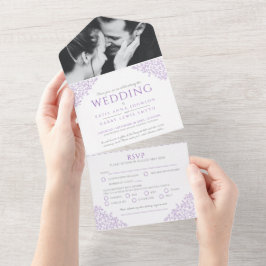 紫結婚白葉写真集RSVP All In オールインワン招待状