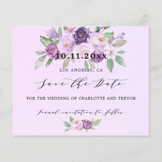 紫結婚色の花の予算は日付を保存する チラシ (正面)