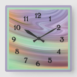 紫絵を描とミントグリーンと桃で渦巻く スクエア壁時計