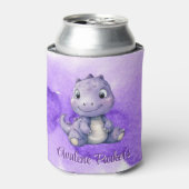 紫絵を描可愛い恐竜の女の子赤ちゃんシャワー 缶クーラー (缶正面)