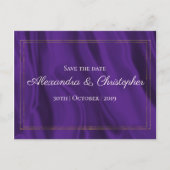 紫絹と金ゴールド結婚式の日付を保存 案内ポストカード (正面)