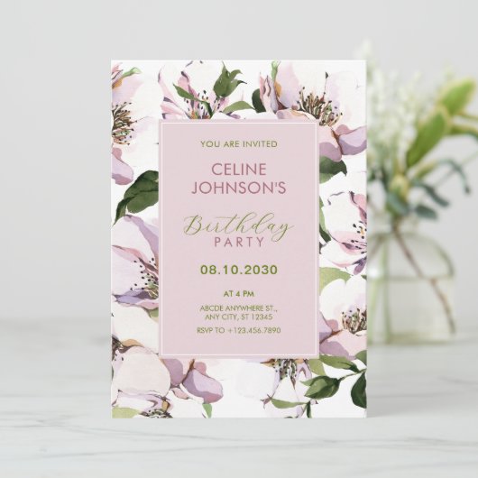 紫緑のフローラ誕生日 招待状 (スタンド正面)