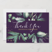 紫緑エレガントの写真結婚の サンキューカード (正面)
