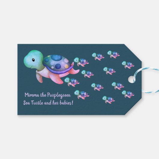 紫緑ピンクブルーミムマウミガメ ギフトタグ (正面(横))