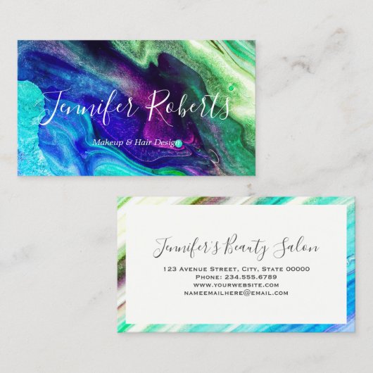 紫緑モダンエレガント大理石メイクアップアーティスト 名刺 (正面/裏面)