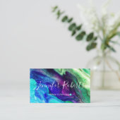 紫緑モダンエレガント大理石メイクアップアーティスト 名刺 (スタンド正面)