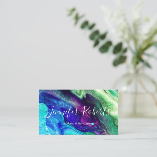 紫緑モダンエレガント大理石メイクアップアーティスト 名刺 (スタンド正面)