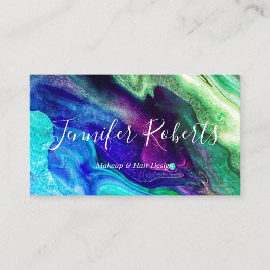 紫緑モダンエレガント大理石メイクアップアーティスト 名刺 (正面)