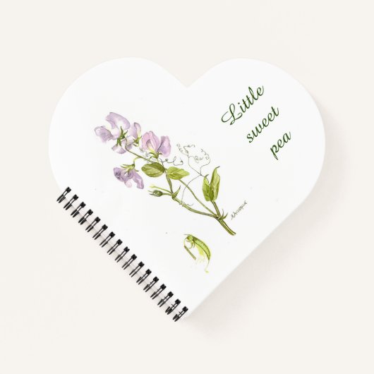 紫緑色のスイートピーとフラワーウォーターの色 ノートブック (正面)