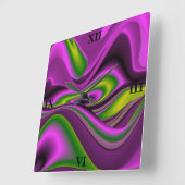 紫緑色の抽象芸術レインボーアート スクエア壁時計 (傾斜)