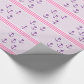 紫航海のいかりとピンクストライプ色 ラッピングペーパー (角)