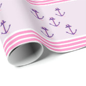 紫航海のいかりとピンクストライプ色 ラッピングペーパー (ロールコーナー)