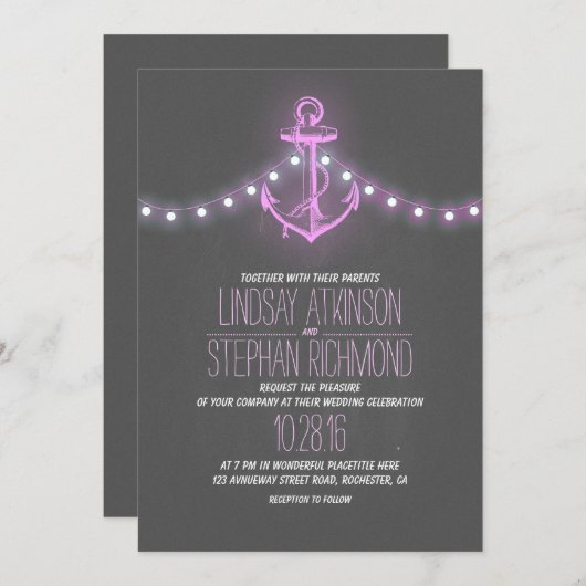 紫航海の黒板いかり結婚ズ 招待状 (正面/裏面)