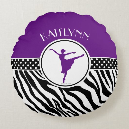 紫色あなたの一流のシマウマのプリントのバレエダンサー ラウンドクッション (正面)