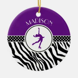 紫色あなたの一流のシマウマのプリントのフィギュアスケート セラミックオーナメント
