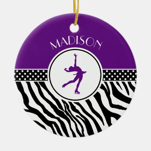 紫色あなたの一流のシマウマのプリントのフィギュアスケート セラミックオーナメント (正面)