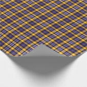 紫色およびイエロー・ゴールドのスポーティな格子縞 ラッピングペーパー (角)