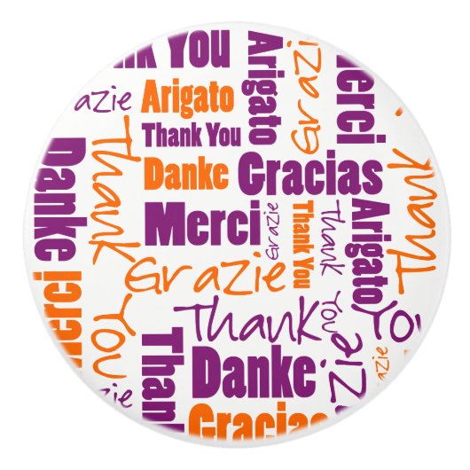 紫色およびオレンジは単語の雲感謝していしています セラミックノブ (正面)