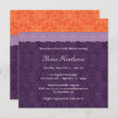 紫色およびオレンジダマスク織のブライダルシャワーV016 招待状 (正面/裏面)