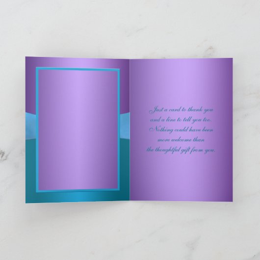 紫色およびターコイズの花柄のサンキューカード サンキューカード (内部)