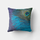 紫色およびティール(緑がかった色)の孔雀 クッション (裏面)