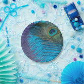 紫色およびティール（緑がかった色）の孔雀 ペーパープレート (パーティー)