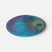紫色およびティール（緑がかった色）の孔雀 ペーパープレート (アングル)
