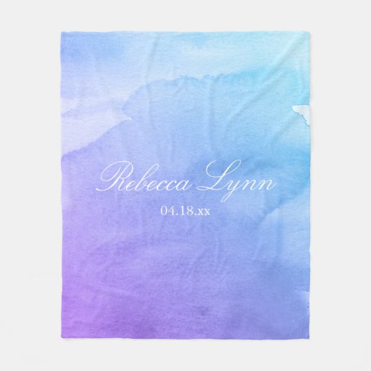 紫色およびティール（緑がかった色）の水彩画バルミツワー フリースブランケット (正面)