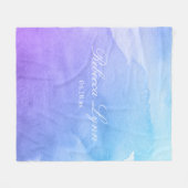 紫色およびティール（緑がかった色）の水彩画バルミツワー フリースブランケット (正面(横))