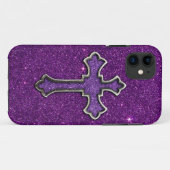 紫色およびピンクのグリッターの十字 Case-Mate iPhoneケース (裏面(横))