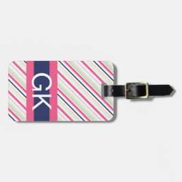 紫色およびピンクのストライプなモノグラムの荷物のラベル ラゲッジタグ