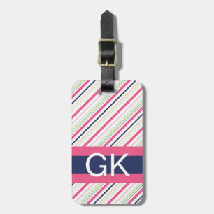 紫色およびピンクのストライプなモノグラムの荷物のラベル ラゲッジタグ