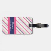紫色およびピンクのストライプなモノグラムの荷物のラベル ラゲッジタグ (裏面横)