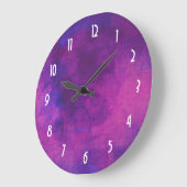 紫色およびピンクの水彩画の抽象芸術の背景 ラージ壁時計 (傾斜)