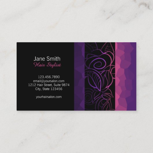 紫色およびピンクガーリーなバラはデザインを切ります 名刺 (裏面)