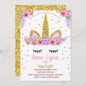 紫色およびピンクユニコーンの誕生日のパーティの招待状 招待状 (正面/裏面)