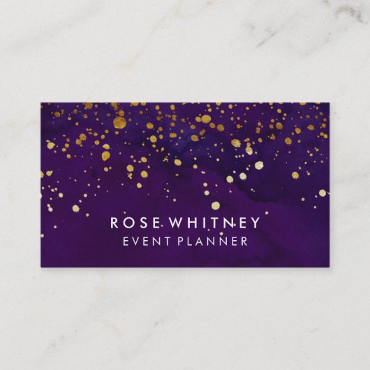 紫色およびフェイクな金ゴールドのグリッターの名刺 名刺 (正面)