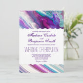 紫色および水の抽象芸術のペンキの渦巻の結婚 招待状 (スタンド正面)