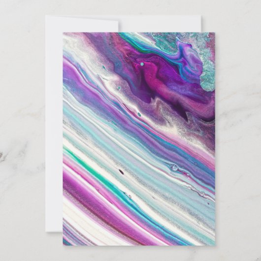 紫色および水の抽象芸術のペンキの渦巻の結婚 招待状 (裏面)